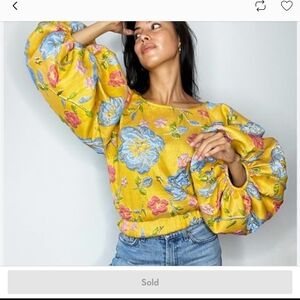 Arianne Yellow Floral Balloon Sleeve Blouse